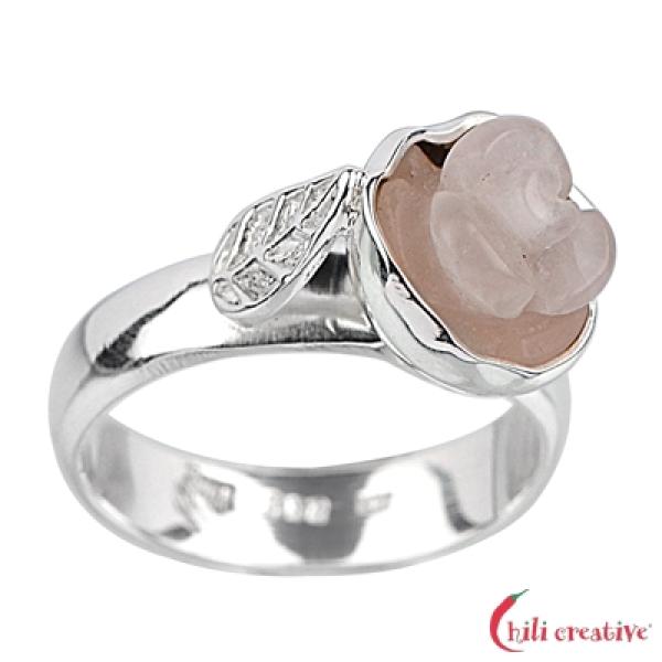 925 Silber – Ring – Rose – Rosenquarz Gr.57